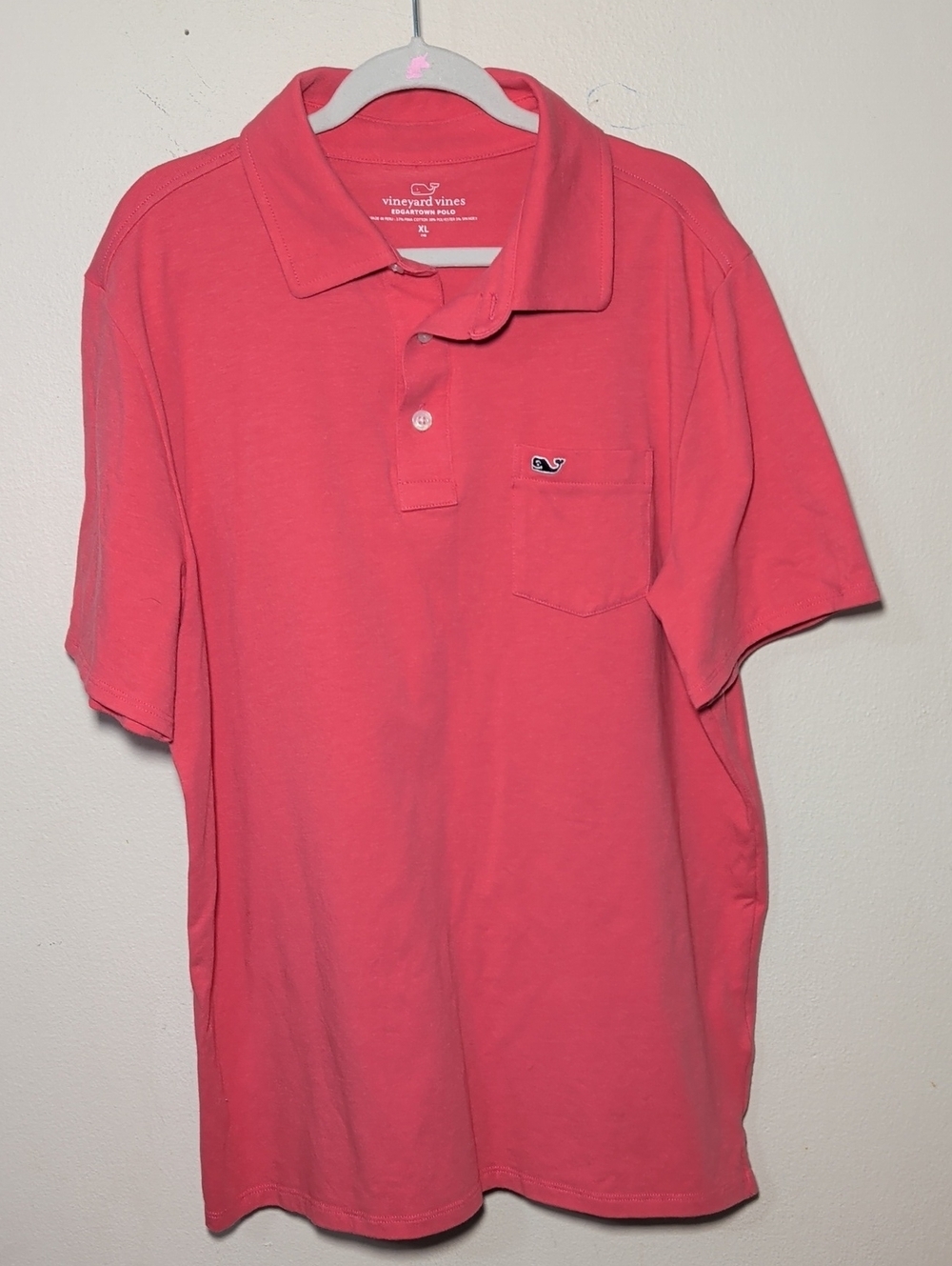 Vineyard Vines Edgartown Polo Shirt Coral Pink Navy Blue Preppy Boys Size XL